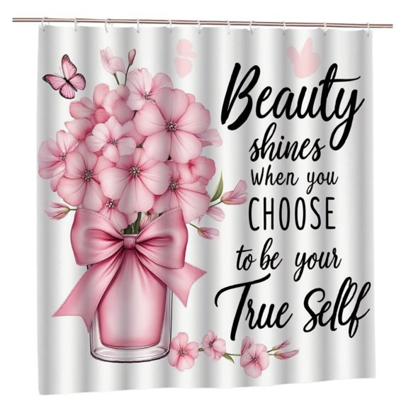 Jbralid Beauty Shines True Self Pink Flowers Polyester Shower Curtain for Home Bathroom Bath Tub Decor 72x72 inch
