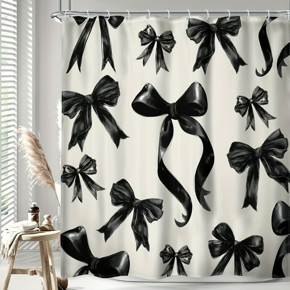 Jbralid Black Bow Pattern Polyester Shower Curtain for Home Bathroom Bath Tub Decoration 72x72 inch