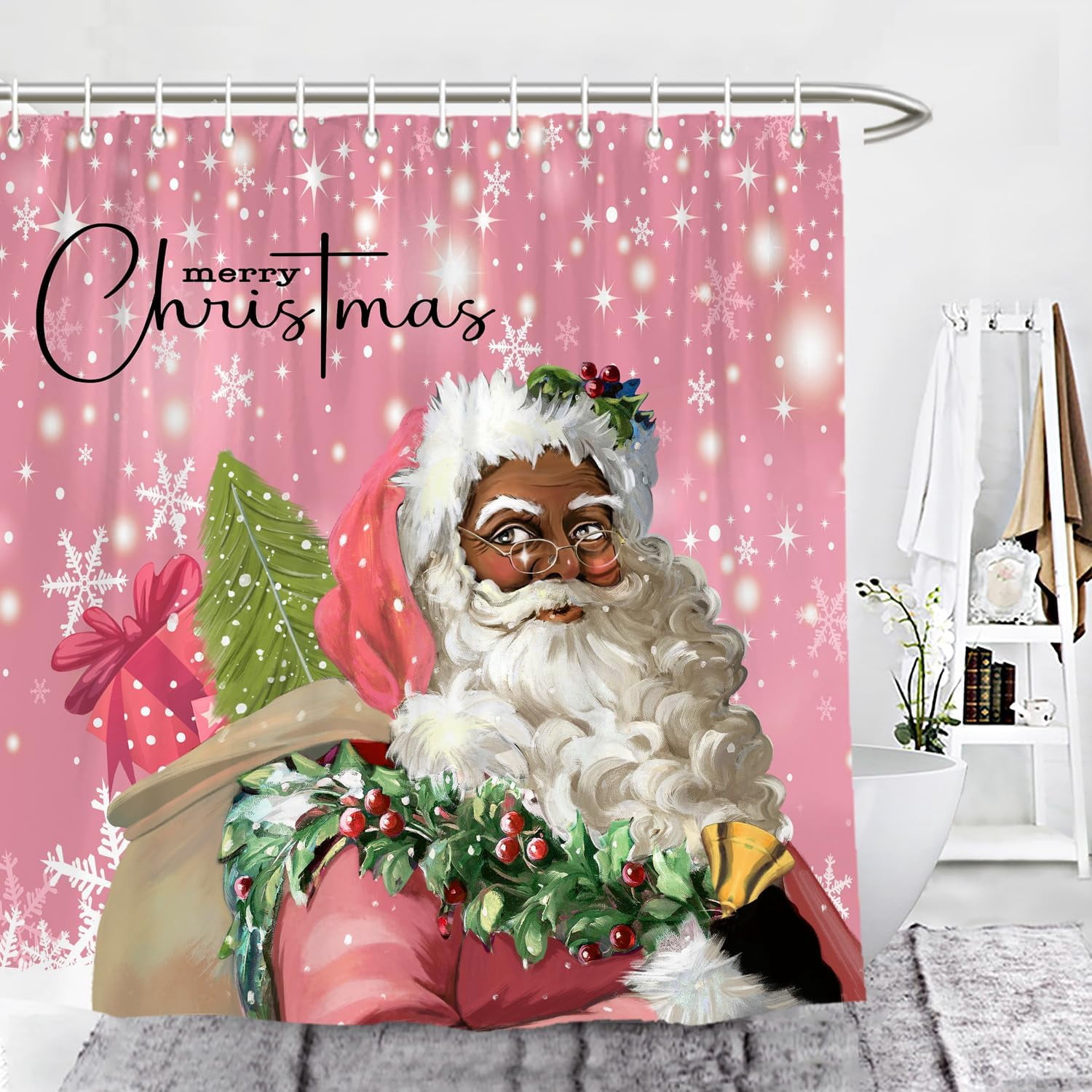 Bathroom Curtain Rug Set: Holiday Cheer Bathroom Decor Set With