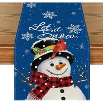 Jbralid Blue Snowman Let It Snow Winter Table Runner, Seasonal Christmas Kitchen Dining Table Decoration for Home Party Indoor 13x72 Inch