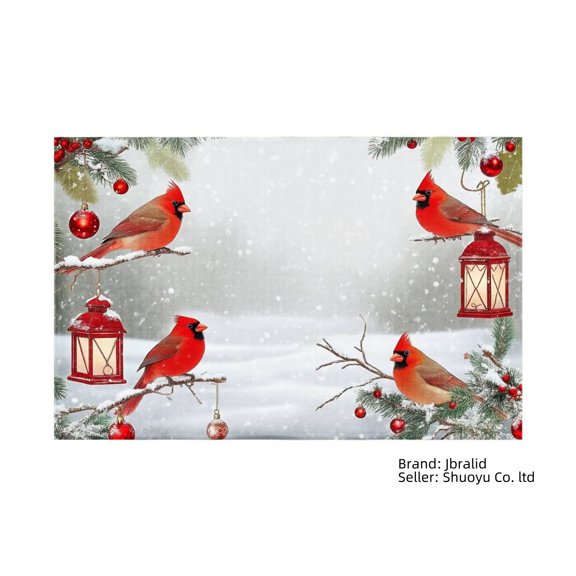 Jbralid Christmas Cardinal Birds with Lanterns and Snowflake Design Placemat Set of 8 for Home Kitchen Table Decor 12x18 inch