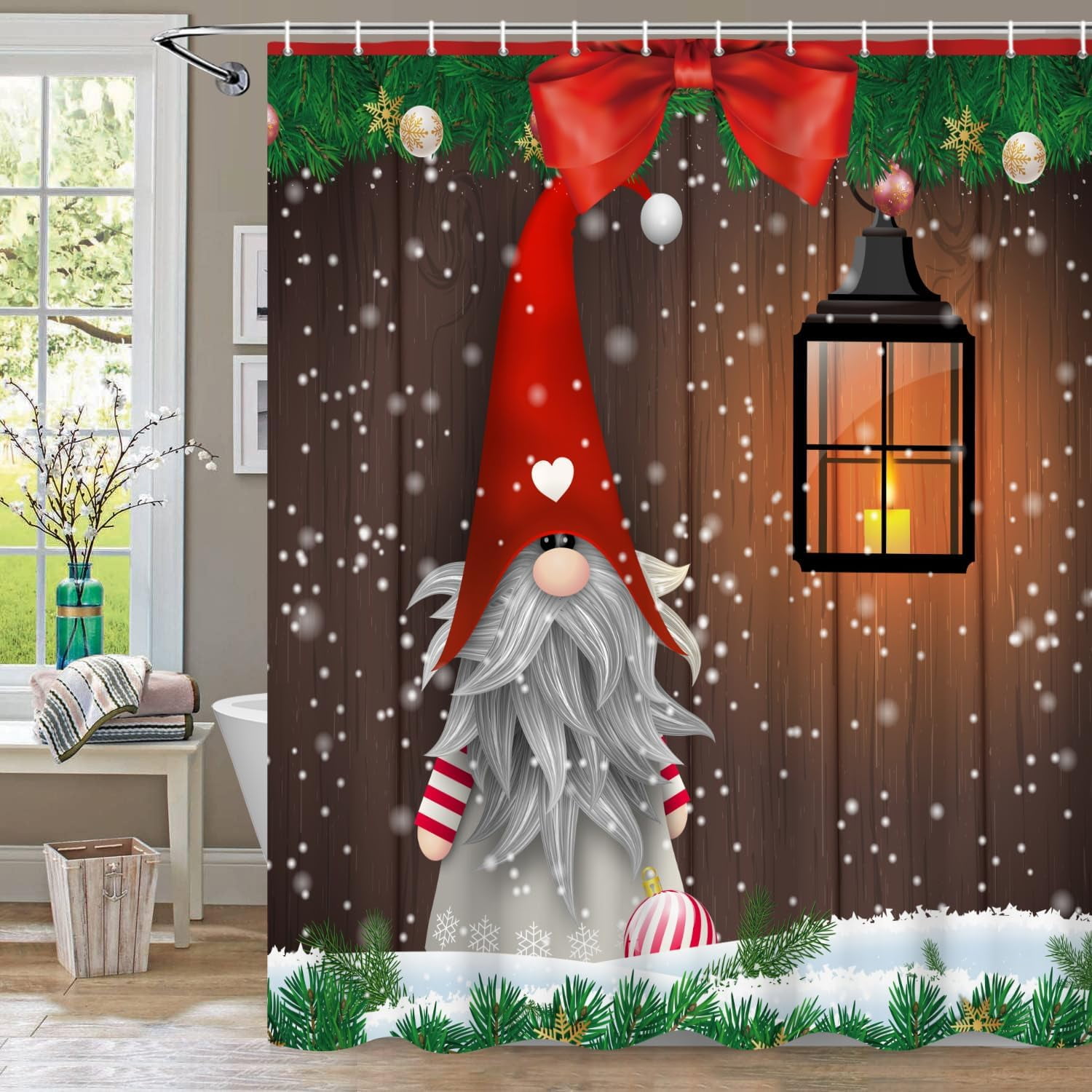 Jbralid Christmas Gnomes Shower Curtain,72Wx72H inch Merry Christmas