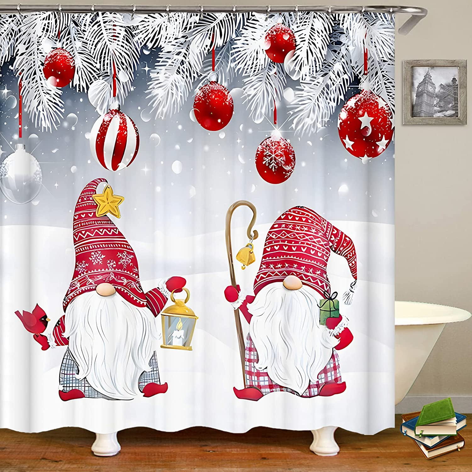 Jbralid Christmas Gnomes Shower Curtain for Bathroom, Rustic Christmas