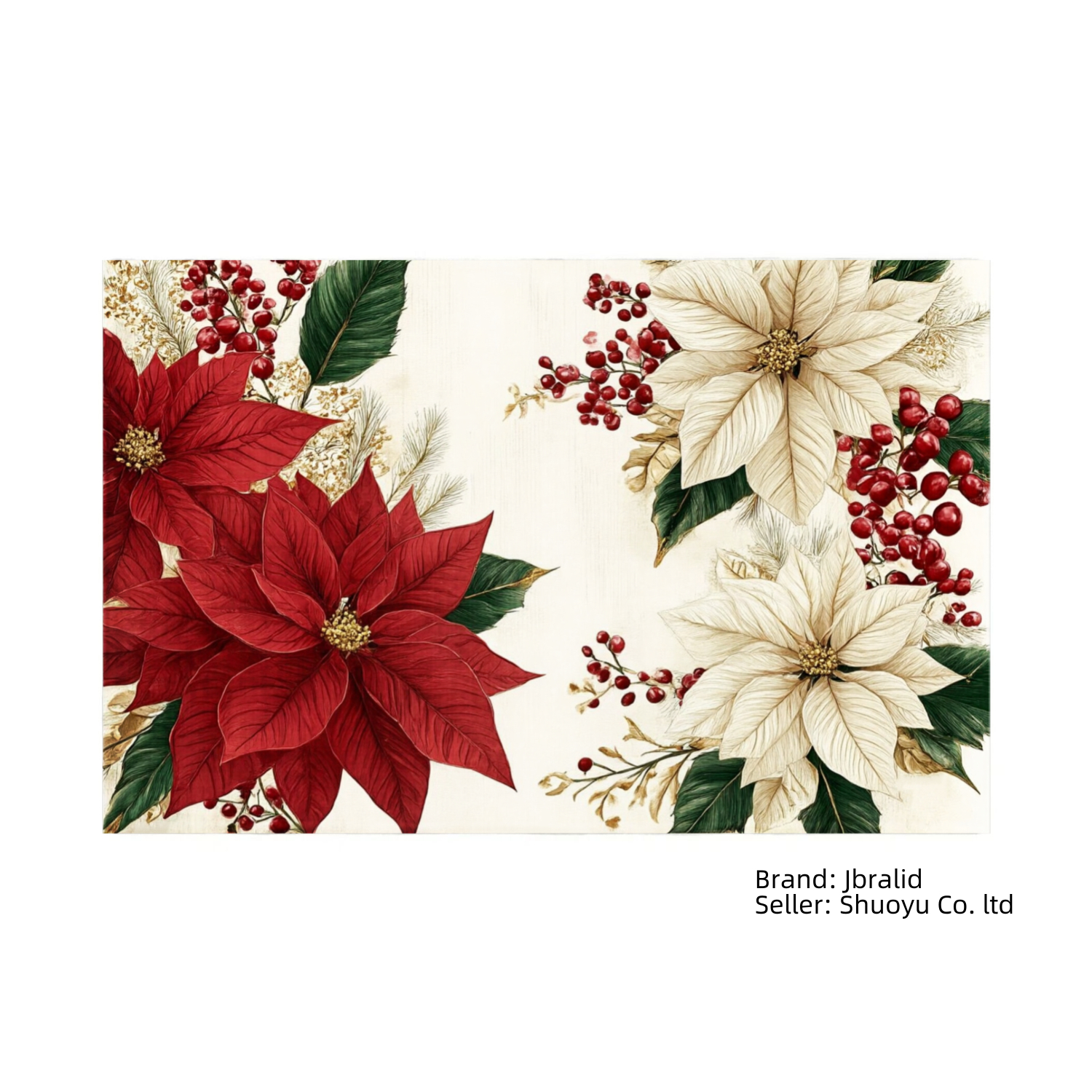 Jbralid Christmas Poinsettia Floral Linen Placemat Set of 6 for Home Kitchen Table Decor 12x18 inch