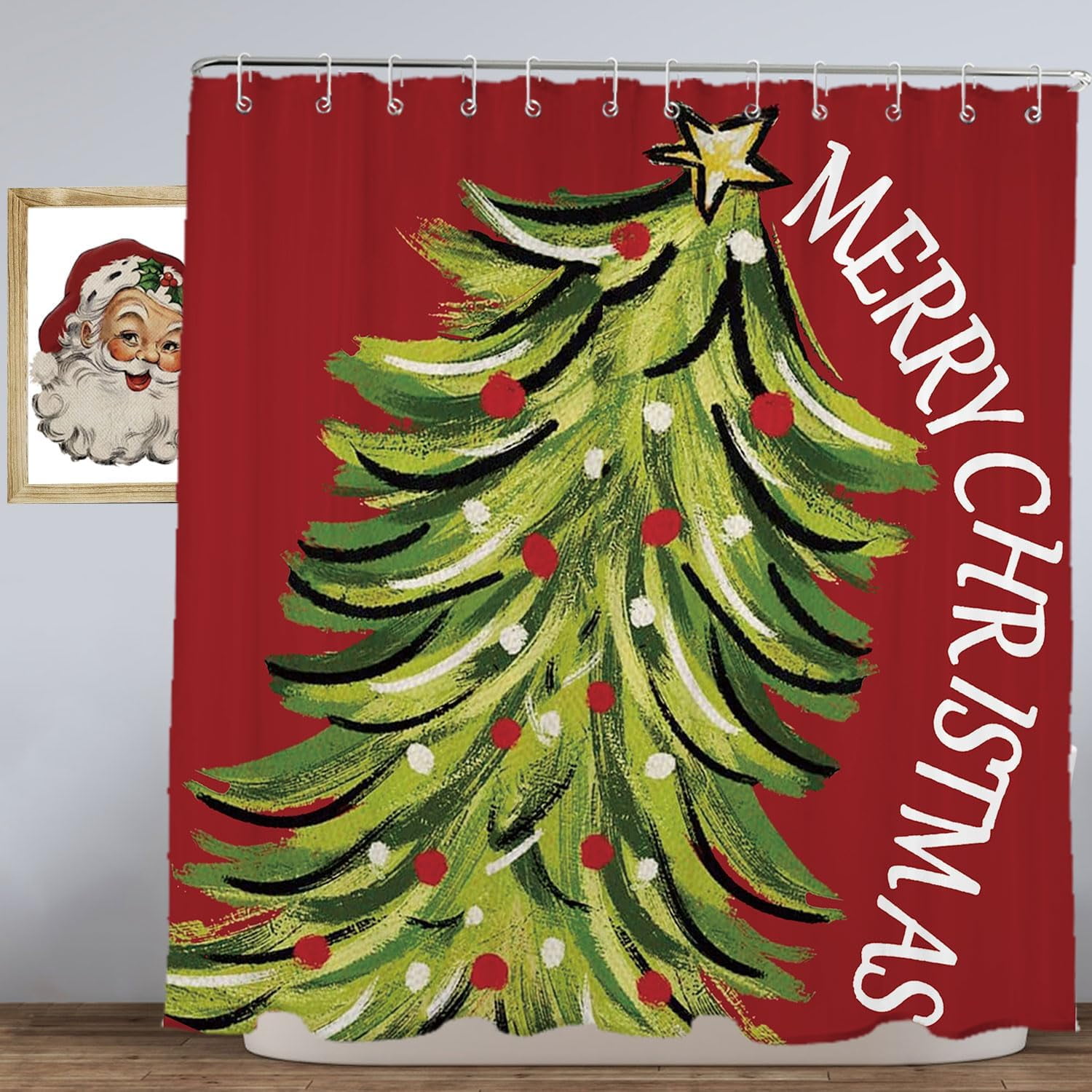Jbralid Christmas Shower Curtain, 72"X72" Christmas Tree Shower