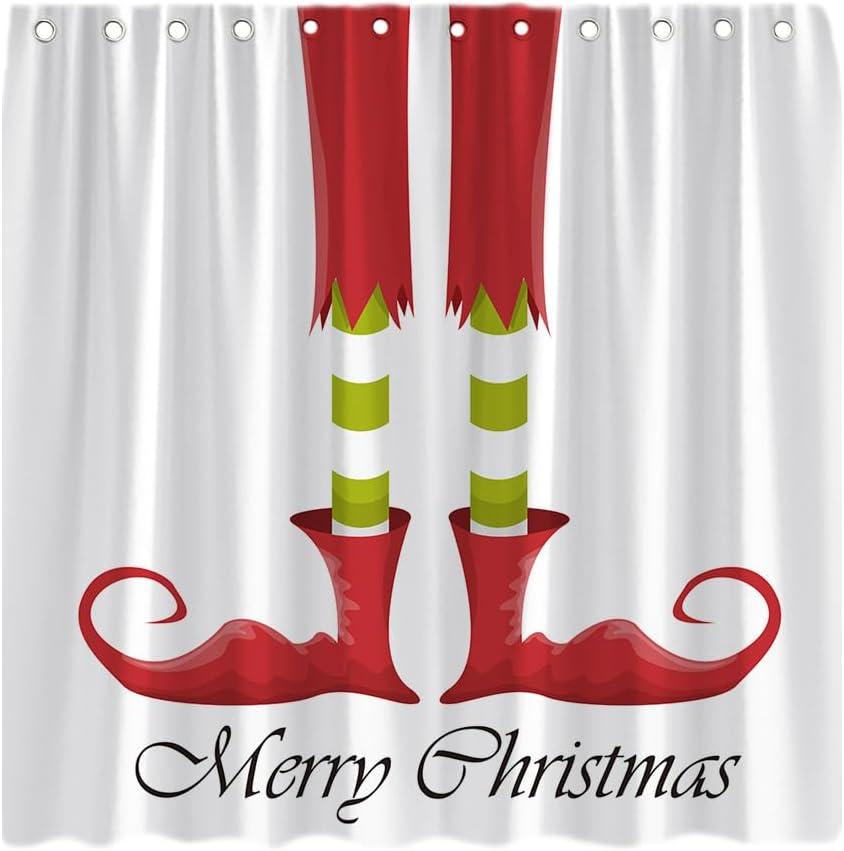 Jbralid Christmas Shower Curtain Cute Xmas Elf Green Red Cartoon Elf