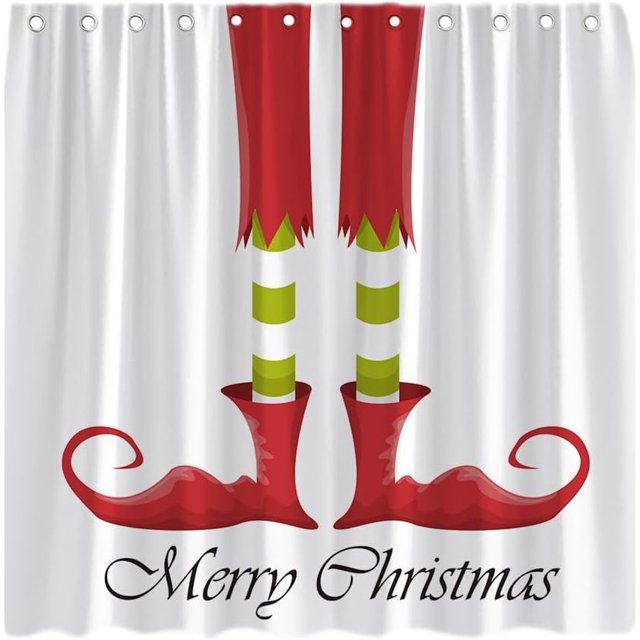 Jbralid Christmas Shower Curtain Cute Xmas Elf Green Red Cartoon Elf