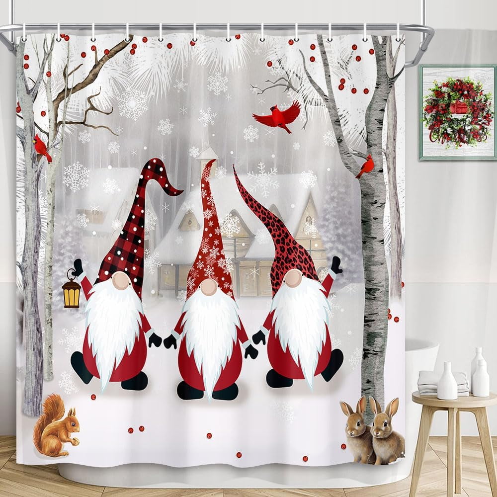 Jbralid Christmas Shower Curtain Grey Winter Holiday Bathroom Curtain