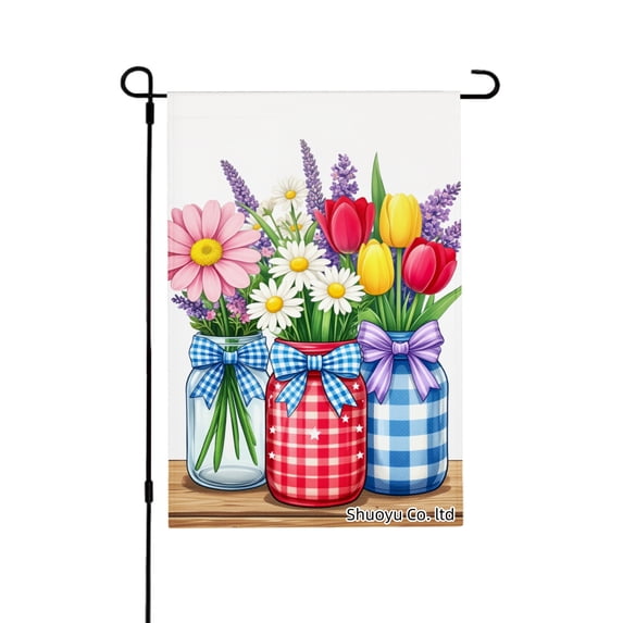 Jbralid Colorful Flowers In Mason Jars Garden Flag For Spring Summer Home Outdoor Garden Yard Door Decor 12x18 inch