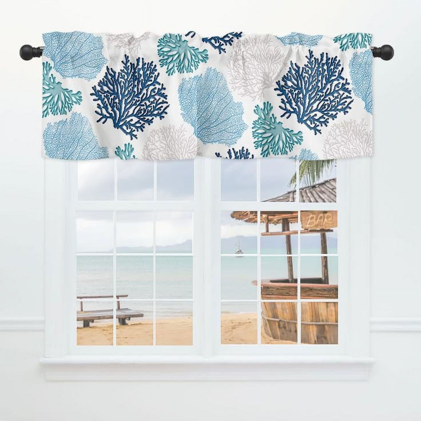 Jbralid Coral Valance for Windows Nautical Coastal Curtains Valances