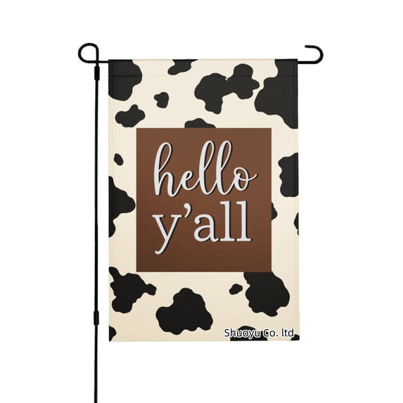 Jbralid Cow Print Hello Yall Garden Flag For Spring Summer Home Outdoor Garden Yard Door Decor 12x18 inch