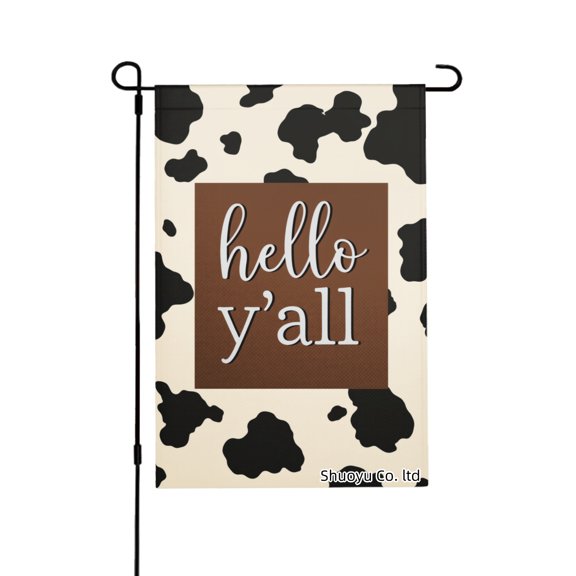 Jbralid Cow Print Hello Yall Garden Flag For Spring Summer Home Outdoor Garden Yard Door Decor 12x18 inch