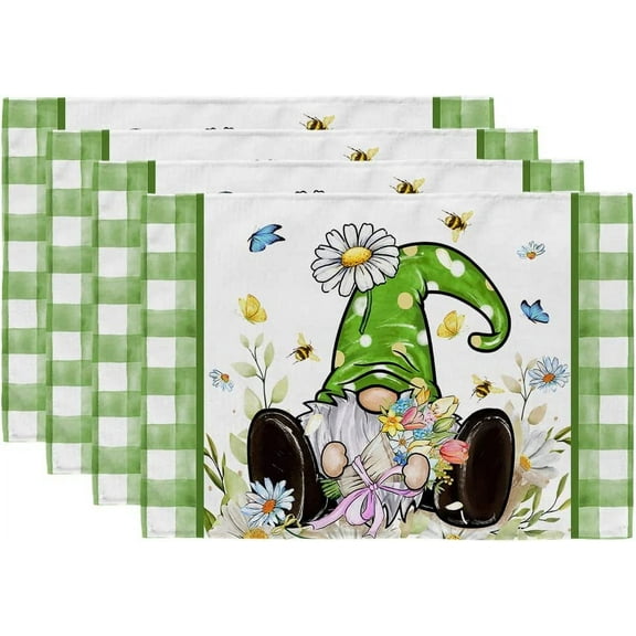 Jbralid Daisy Spring Placemats 12x18 Inch Set of 4 Flowers Gnome Farmhouse Rustic Holiday Kitchen Dining Table Decoration for Indoor Outdoor Dinner Party Decor