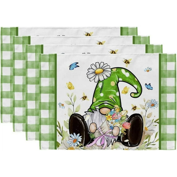 Jbralid Daisy Spring Placemats 12x18 Inch Set of 4 Flowers Gnome Farmhouse Rustic Holiday Kitchen Dining Table Decoration for Indoor Outdoor Dinner Party Decor