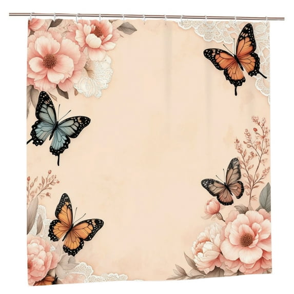 Jbralid Elegant Floral Butterfly Polyester Shower Curtain for Home Bathroom Bath Tub Decor 72x72 inch