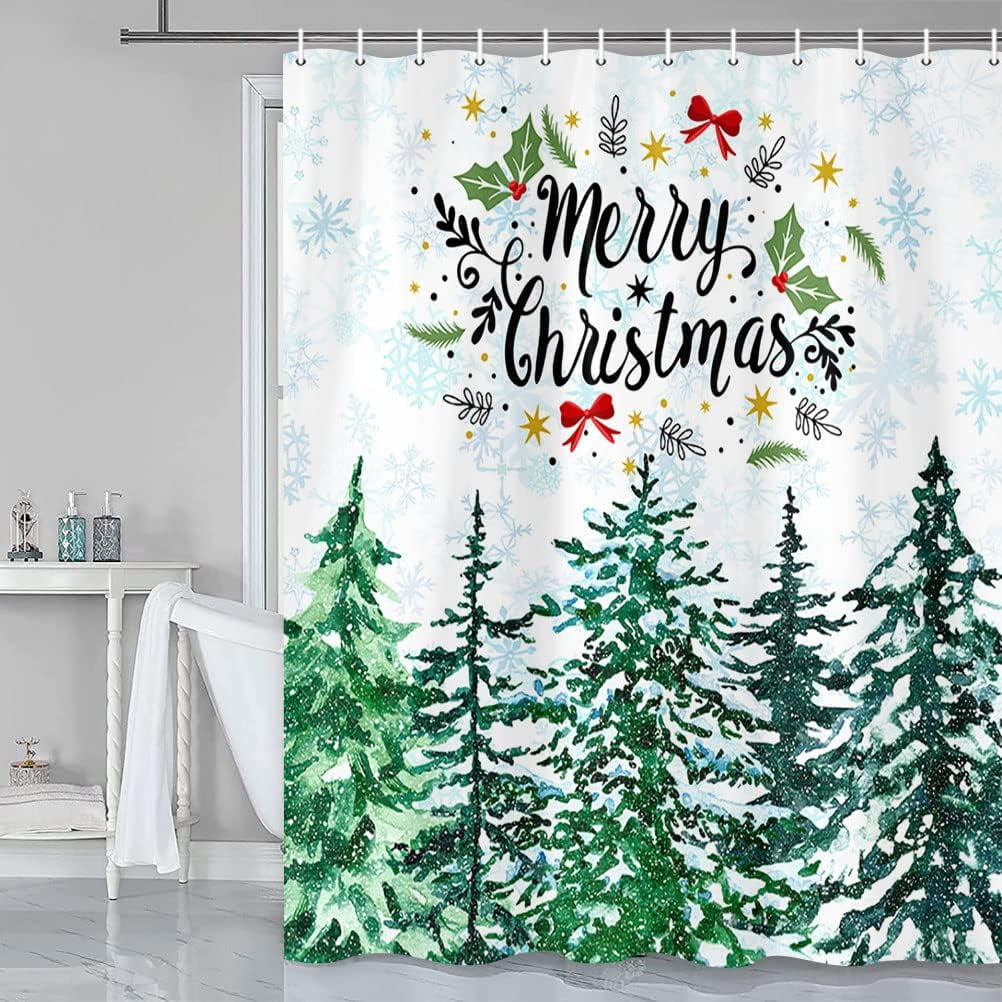 Jbralid Farmhous Christmas Shower Curtain for Bathroom, Rustic