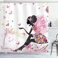 thumbnail image 1 of Jbralid Fashion Shower Curtain, Fairy Girl with Wings in a Floral Fantasy Garden, Flying Butterflies Printed Polyester Bathroom Curtain Decor with Hooks, 72" W x 72" L, 1 of 5