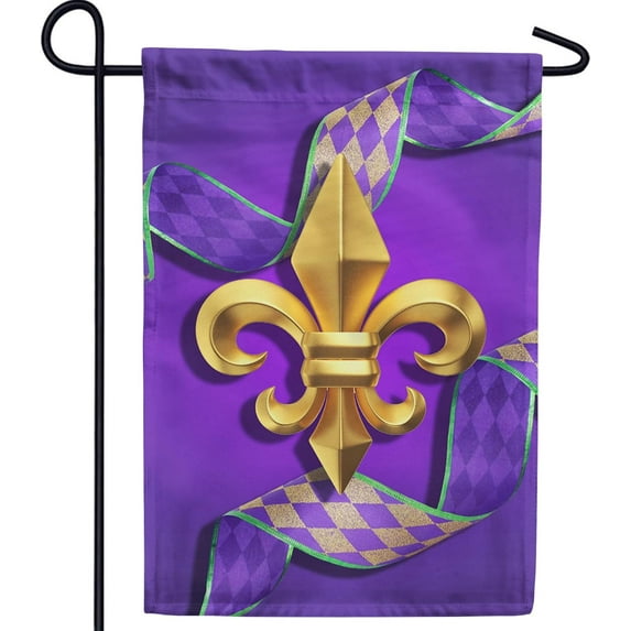 Jbralid Fleur De Lis And Ribbon, Mardi Gras Garden Flag, Masquerade Masks Fleur De Lis Carnival 12 x 18 Inch Double Sided Seasonal Yard Outdoor Holiday Decorative Flag