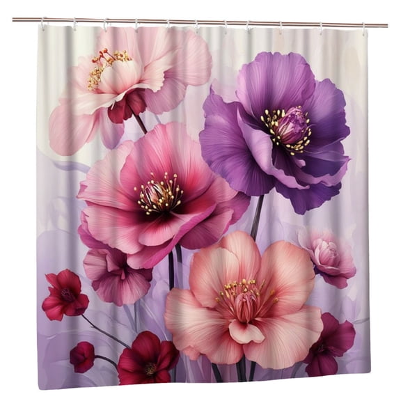 Jbralid Floral Polyester Shower Curtain with Large Purple and Pink Flowers for Home Bathroom Bath Tub Decor 72x72 inch