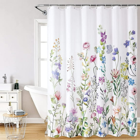 Jbralid Floral Shower Curtain with Hooks, Waterproof Polyester Plant Shower Curtain for Bathroom, Machine Washable, 72" x 72"