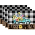 thumbnail image 1 of Jbralid Flowers Truck Spring Placemats 12x18 Inch Set of 4 Black Buffalo Plaid Table Mats Farmhouse Rustic Holiday Kitchen Dining Table Decoration for Indoor Outdoor Dinner Party Decor, 1 of 5