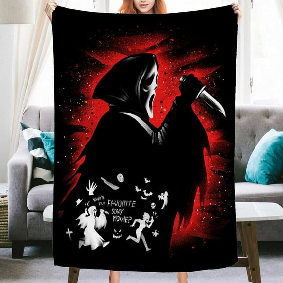 Jbralid Halloween Throw Blanket,Ghostface Blanket-Cozy and Warm Spooky Blankets for Adults Halloween Horror Themed Blanket 60x80 in
