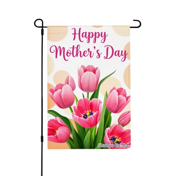 Jbralid Happy Mothers Day Pink Tulips Garden Flag For Spring Summer Home Outdoor Garden Yard Door Decor 12x18 inch
