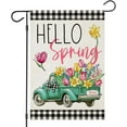thumbnail image 1 of Jbralid Hello Spring Buffalo Plaid Truck with Flowers Linen Garden Flags for Outside Decoration 12x18 inch, 1 of 5