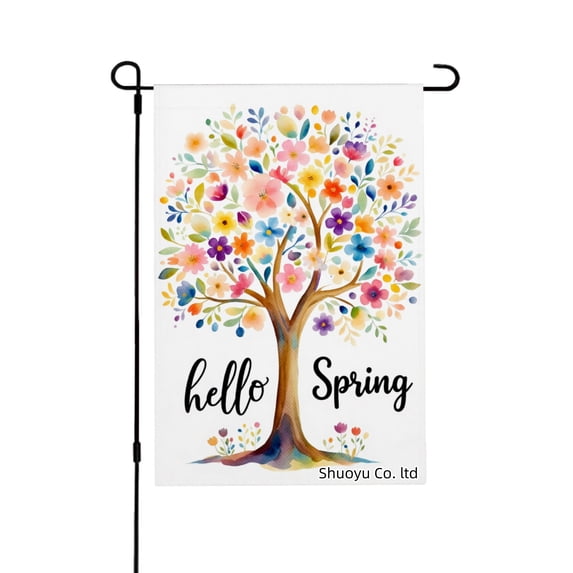 Jbralid Hello Spring Floral Tree Linen Garden Flag For Spring Summer Home Outdoor Garden Yard Door Decor 12x18 inch