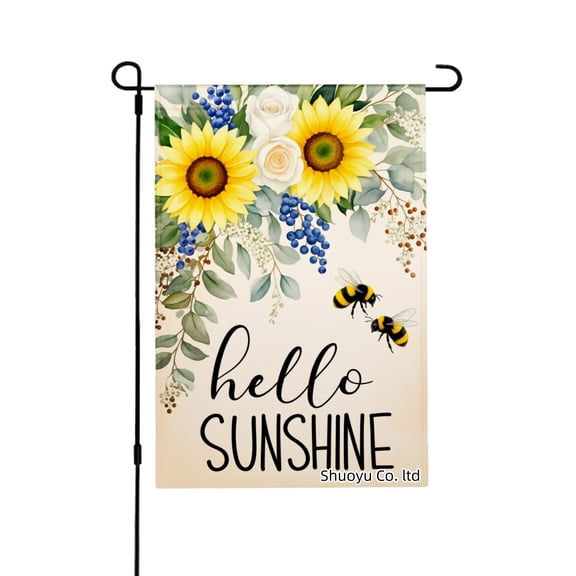 Jbralid Hello Sunshine Sunflower Bee Garden Flag For Spring Summer Home Outdoor Garden Yard Door Decor 12x18 inch