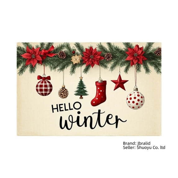 Jbralid Hello Winter Christmas Tree Ornament Design Placemat Set of 6 for Home Kitchen Table Decor 12x18 inch