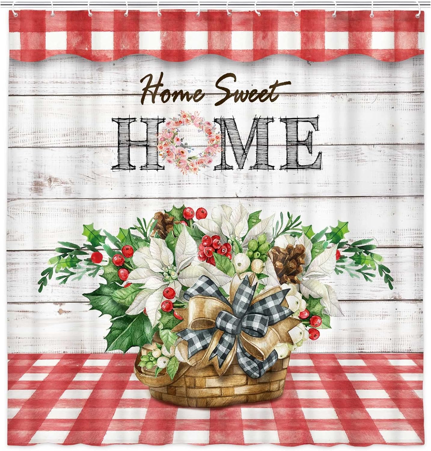 Jbralid Home Sweet Home Shower Curtain, Farmhouse Winter Shower Curtain