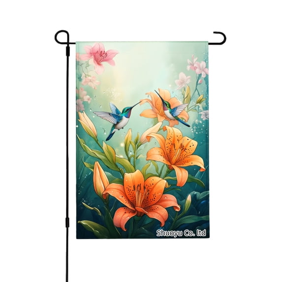 Jbralid Hummingbirds And Orange Lilies Garden Flag For Spring Summer Home Outdoor Garden Yard Door Decor 12x18 inch