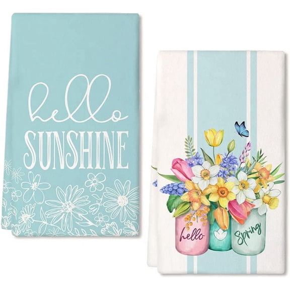 Jbralid Kitchen Towels for Spring Summer Decor Floral Mason Jar Dish Towels 16x27.5 Inch Ultra Absorbent Bar Drying Cloth Flower Hand Towel for Kitchen Bathroom Home Decorations Set of 2