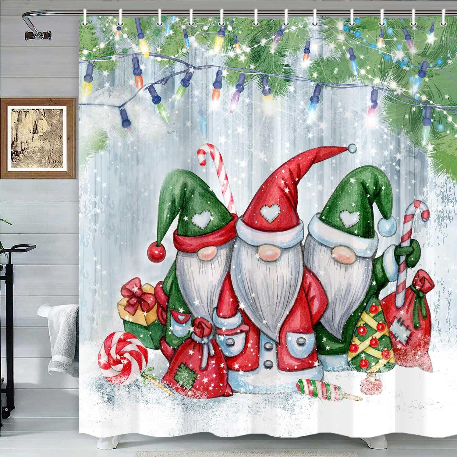 Jbralid Merry Christmas Gnome Shower Curtains for Bathroom, Winter