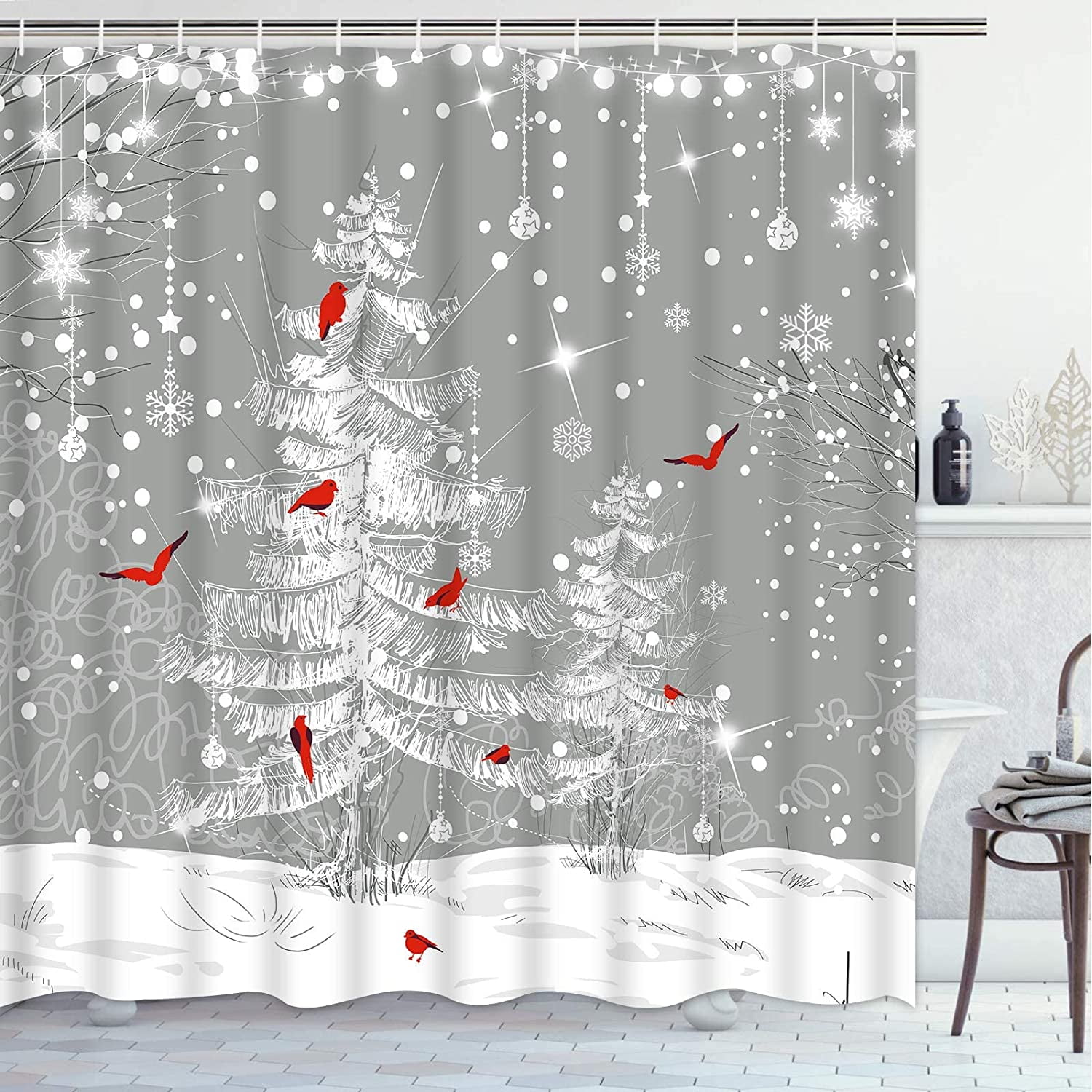 Jbralid Merry Christmas Shower Curtain, Cardinal Bird Shower Curtain