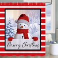 thumbnail image 1 of Jbralid Merry Christmas Shower Curtain Happy Snowman Xmas Holiday Red White Striped Waterproof Fabric Shower Curtains for Bathroom Decor with Hooks 72x72 Inch, 1 of 6