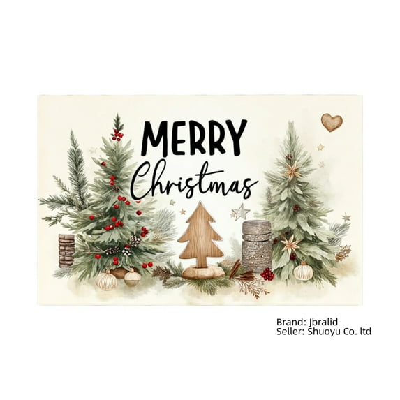 Jbralid Merry Christmas Tree Holiday Table Mat Set of 6 for Home Kitchen Table Decor 12x18 inch