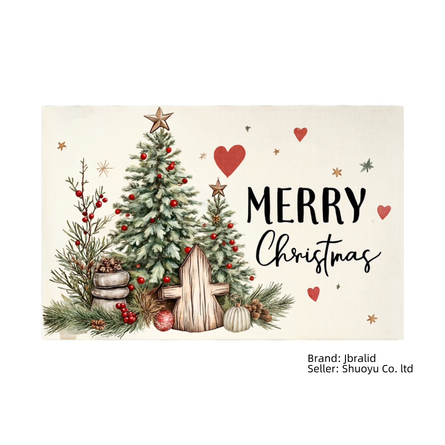Jbralid Merry Christmas Tree Holiday Table Placemat Set of 6 for Home Kitchen Table Decor 12x18 inch