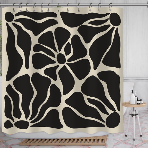 Jbralid Mid Century Abstract Black Floral Waterproof Polyester Shower Curtain with Hooks 72x72 inch