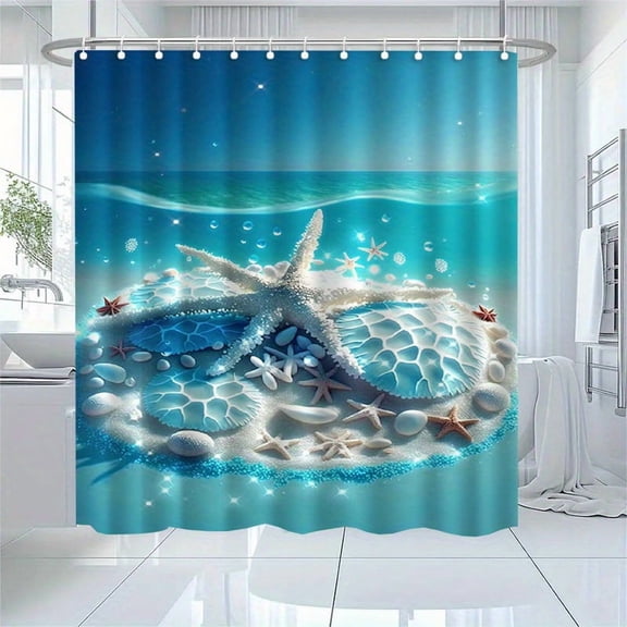 Jbralid Ocean Starfish and Seashell Polyester Shower Curtain for Home Bathroom Bath Tub Decoration 72x72 inch