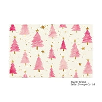 Jbralid Pink Christmas Tree Pattern Linen Placemat Set of 8 for Home Kitchen Table Decor 12x18 inch