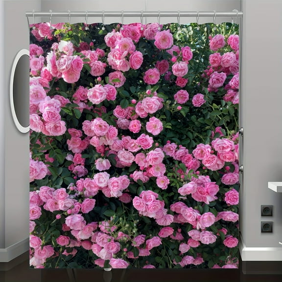 Jbralid Polyester Shower Curtain with Pink Roses Pattern for Home Bathroom Bath Tub Decoration 72x72 inch
