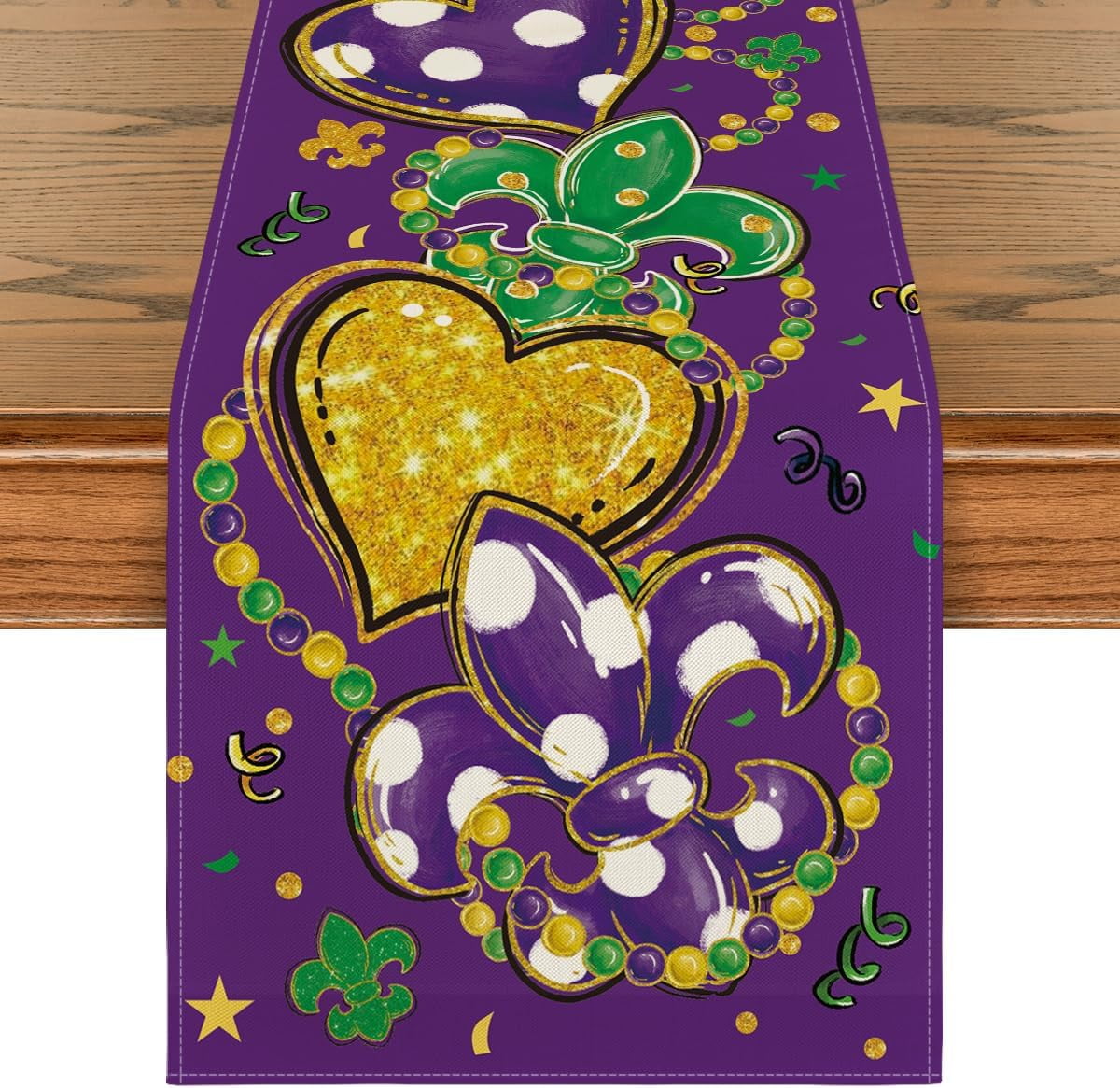 Jbralid Purple Irises Beads Love Mardi Gras Table Runner, Carnival