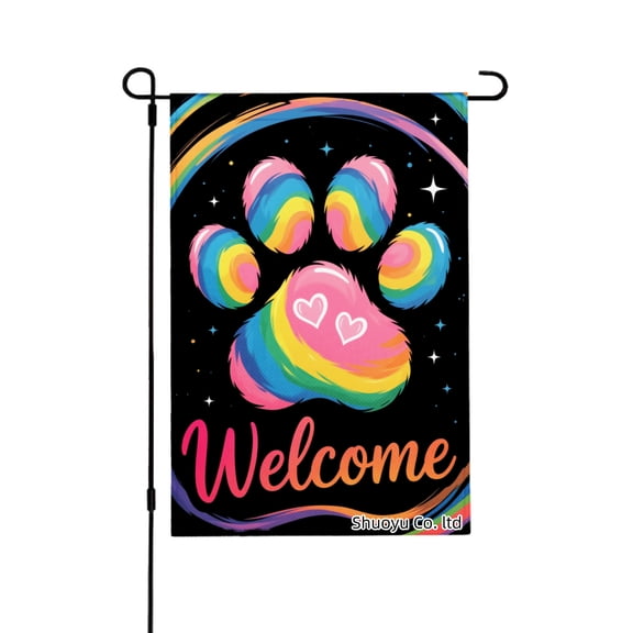 Jbralid Rainbow Paw Print Welcome Garden Flag For Spring Summer Home Outdoor Garden Yard Door Decor 12x18 inch