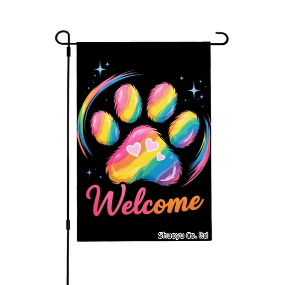 Jbralid Rainbow Paw Print Welcome Garden Flag For Spring Summer Home Outdoor Garden Yard Door Decor 12x18 inch