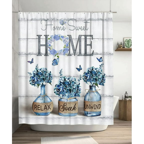 Jbralid Rustic Blue Hydrangea Shower Curtain for Bathroom Decor Waterproof Polyester 72" x 72"