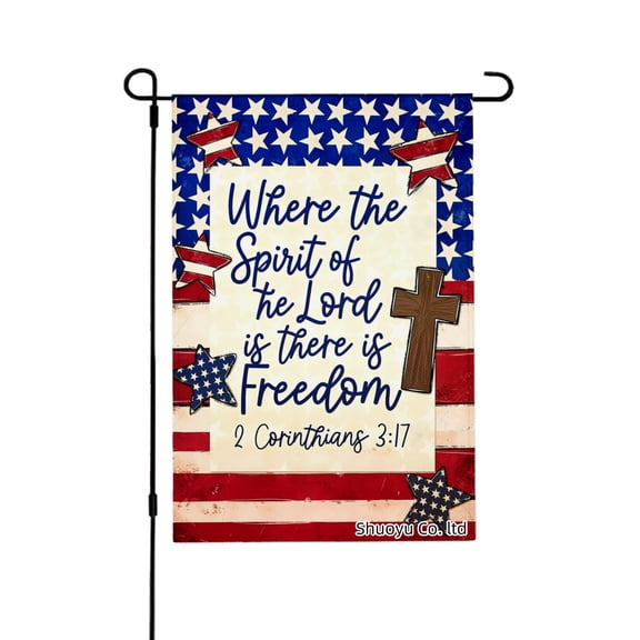 Jbralid Spring Garden Flag American Flag Cross Stars Bible Verse Linen Summer Garden Flags for Outside 12x18 inch