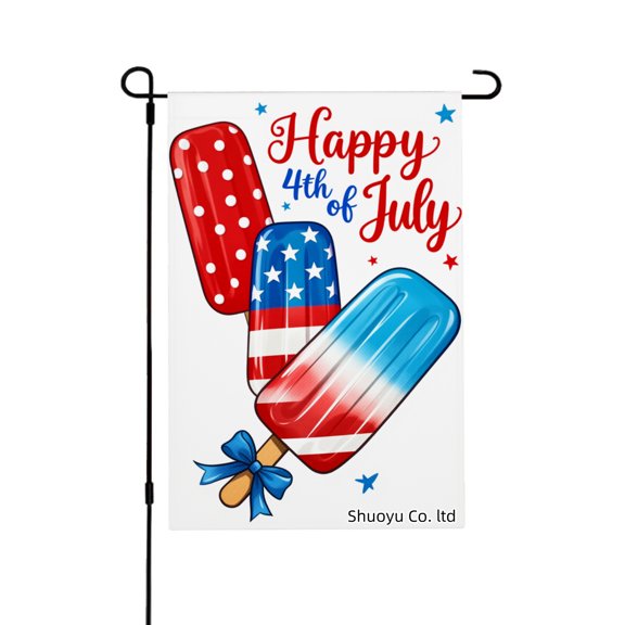 Jbralid Spring Garden Flag Happy Fourth Of July Popsicles Linen Summer Garden Flags for Outside 12x18 inch