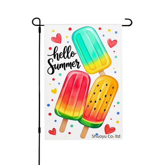 Jbralid Spring Garden Flag Hello Summer Popsicles Hearts Dots Linen Summer Garden Flags for Outside 12x18 inch